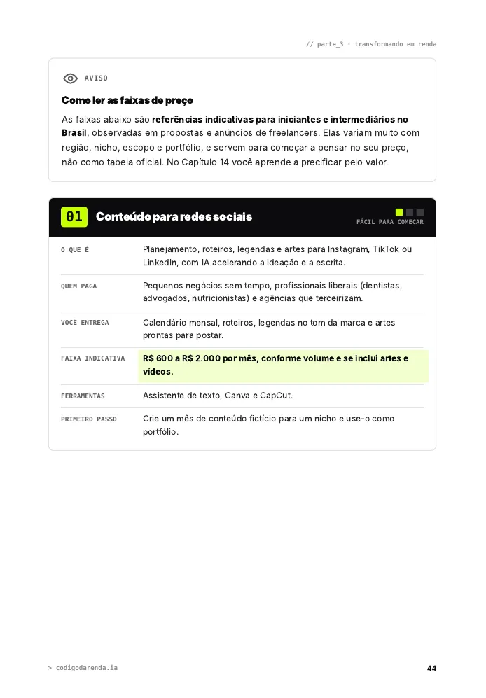 Página do capítulo 11 com a ficha do serviço de conteúdo